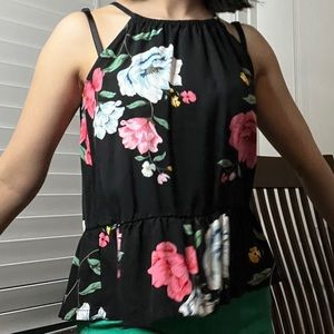 Black floral strap top
